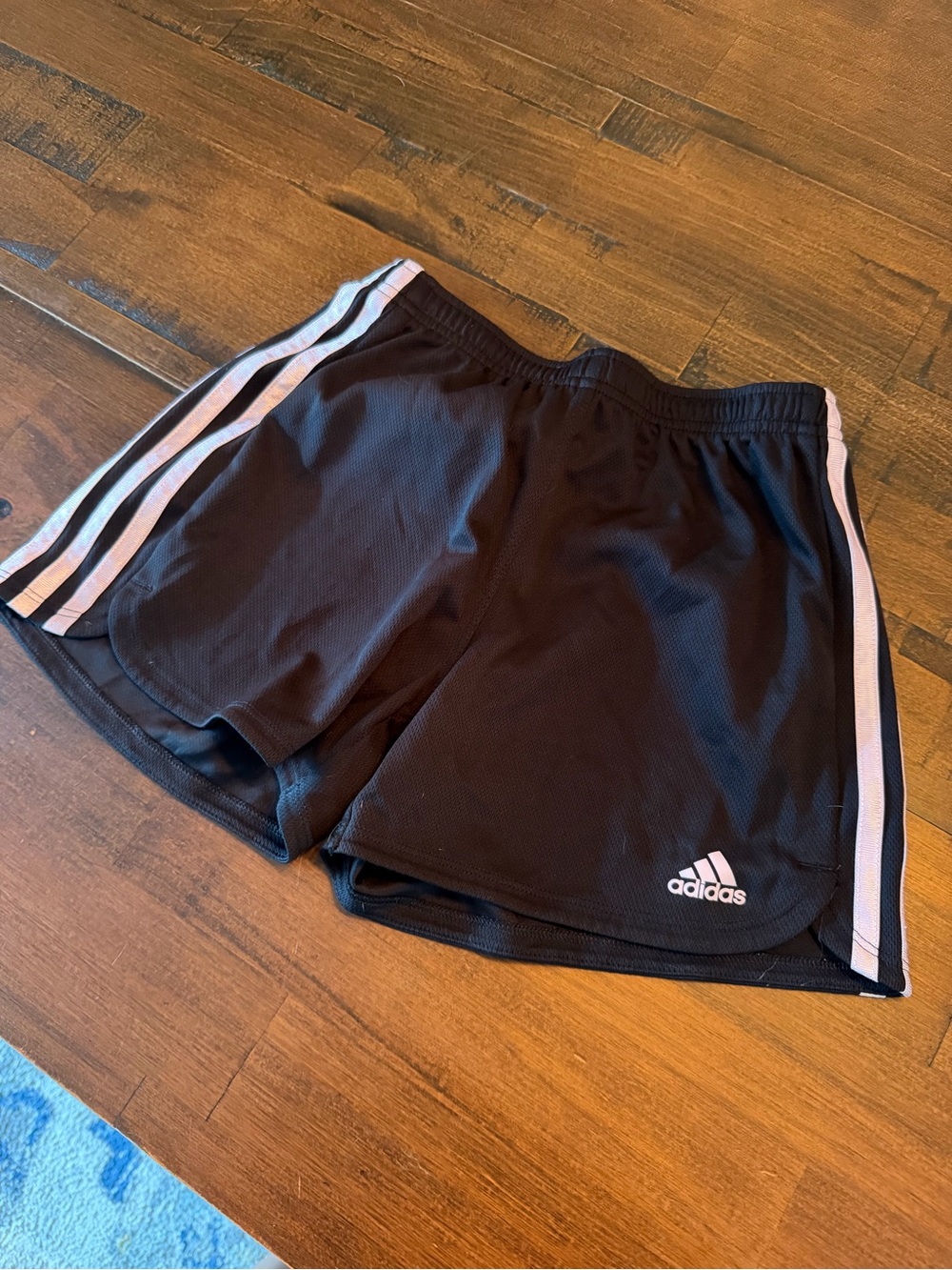 adidas Black Athletic Shorts with White Logo & pink stripe